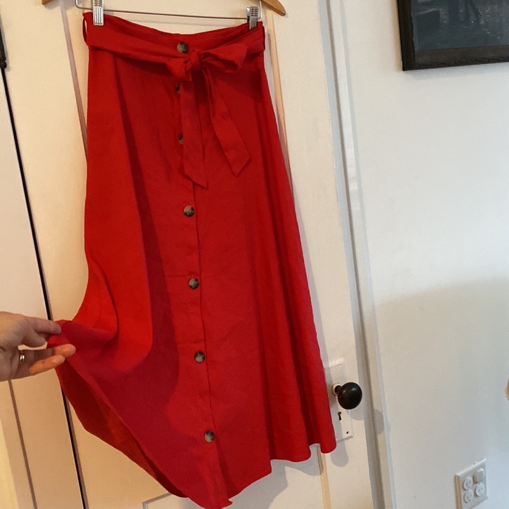 Button front  linen midi skirt